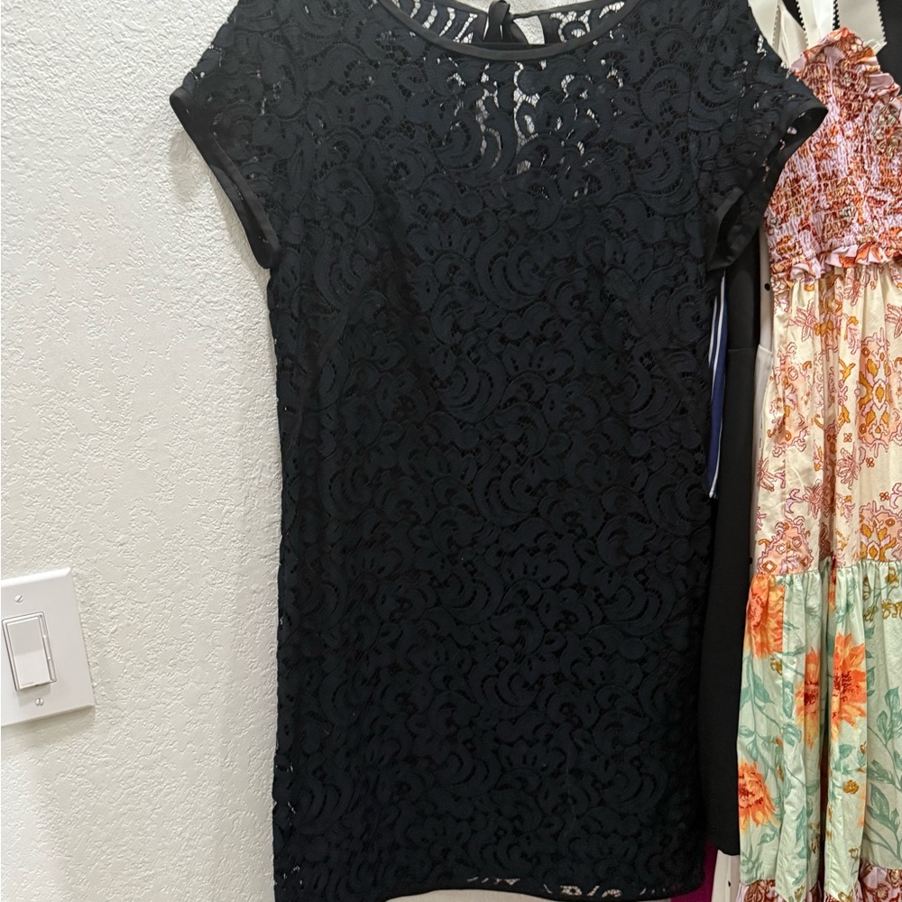 LOFT Black Sheath Mini Dress Short Sleeve Crew Neck